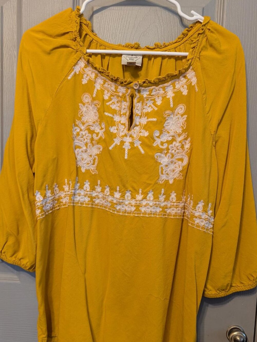 Yellow Embroidered Peasant Blouse
